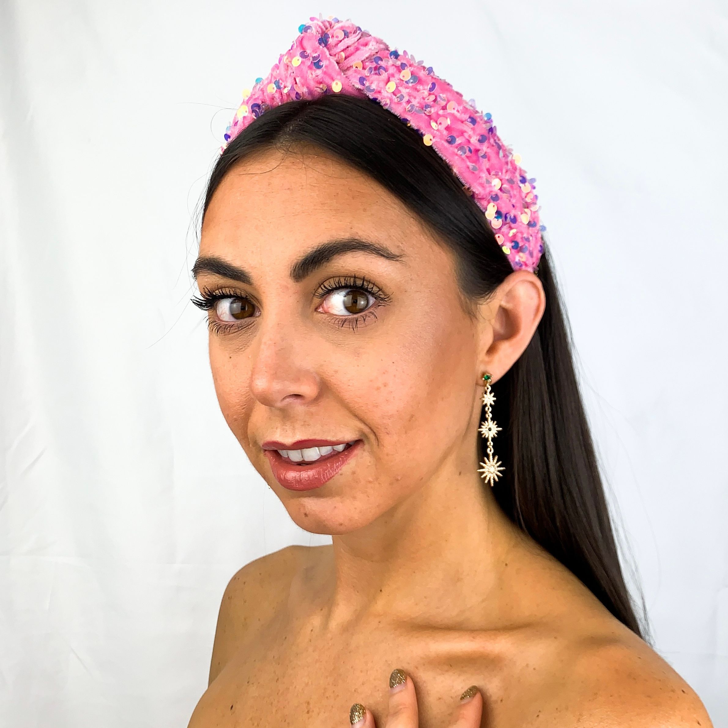 Lila Pink Sequin Turban Headband